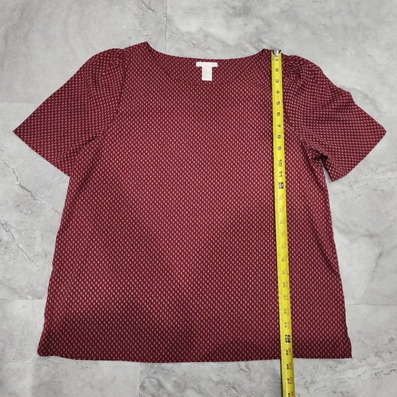 EUC H&M Dark red blouse with leaf print design Size 14 - Picture 4 of 8